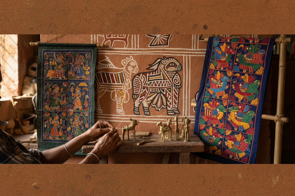 Indian tribal handicrafts featuring traditional handmade art by indigenous artisans