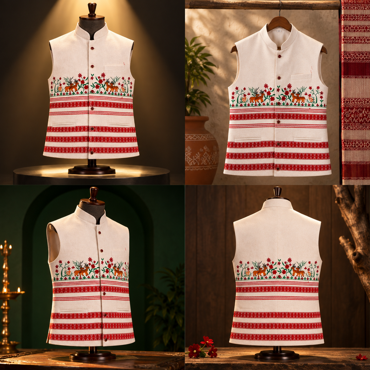 Handcrafted Tribal Embroidered Bandi | Ivory Nehru Jacket