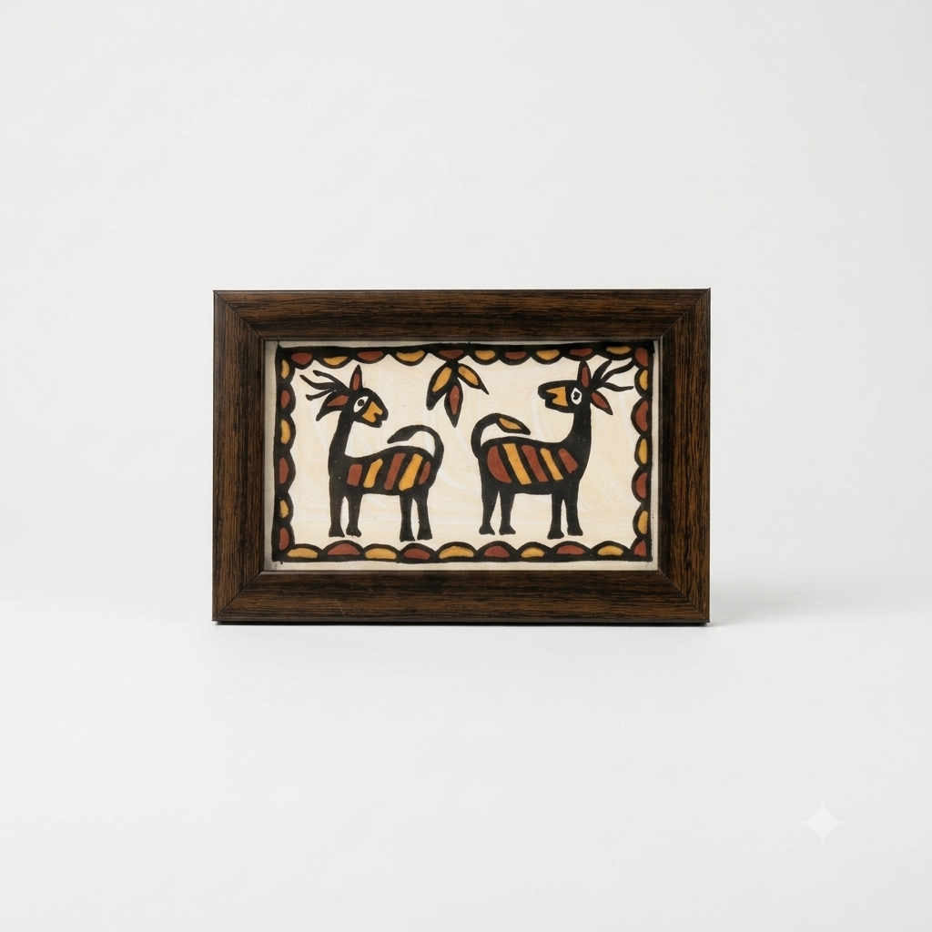 Handmade Sohrai Painting (4 x 6 Inch) | GI Tagged Tribal Art from Jharkhand | Framed Wall Décor