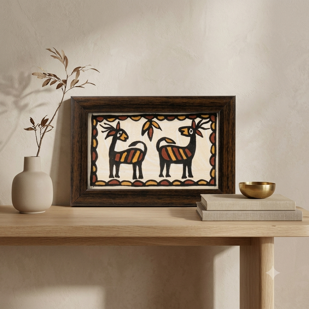 Handmade Sohrai Painting (4 x 6 Inch) | GI Tagged Tribal Art from Jharkhand | Framed Wall Décor
