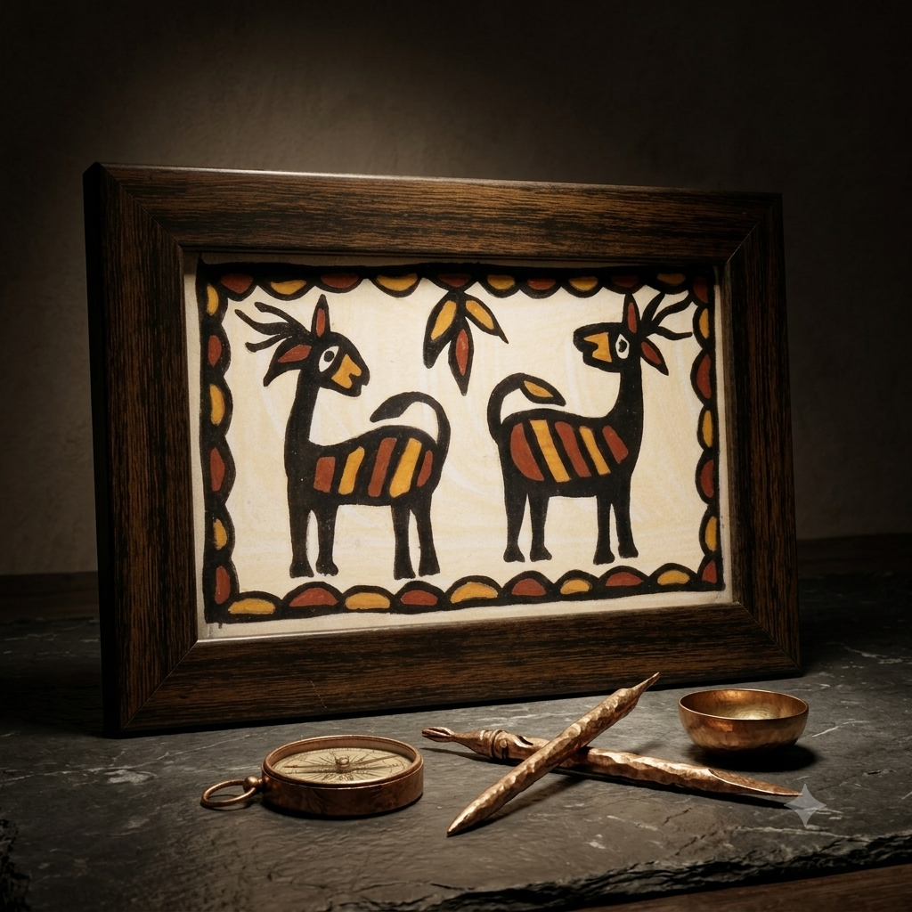 Handmade Sohrai Painting (4 x 6 Inch) | GI Tagged Tribal Art from Jharkhand | Framed Wall Décor