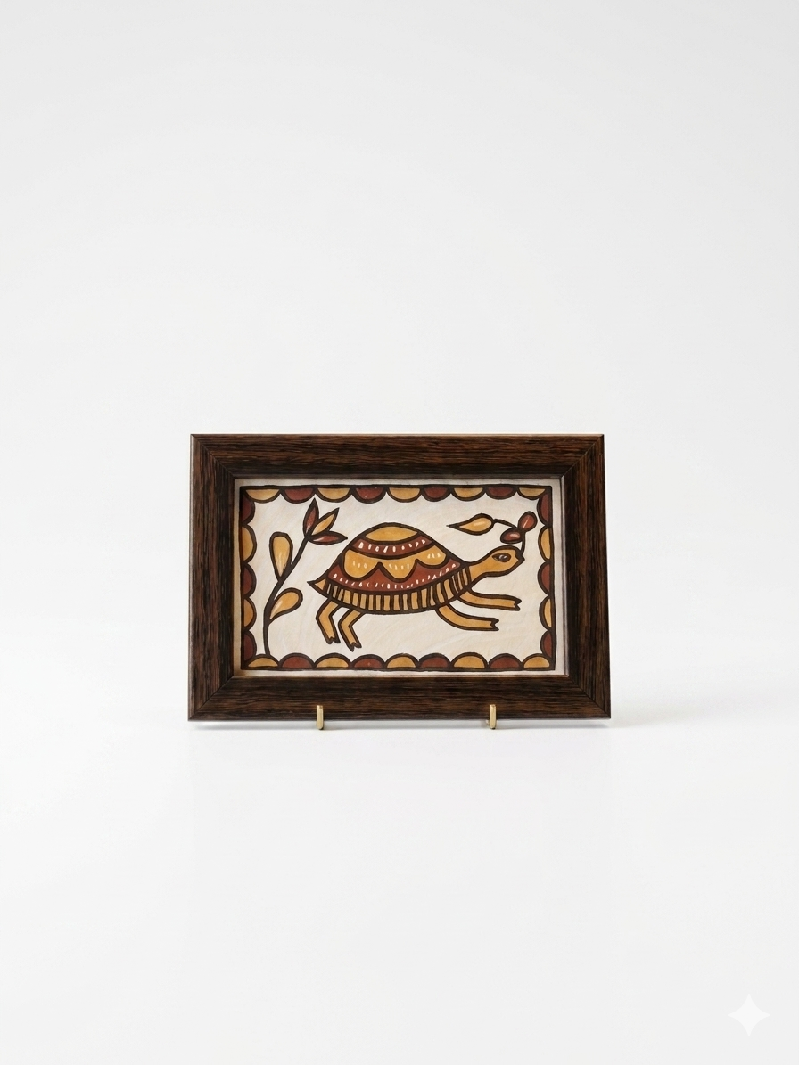 Traditional Sohrai Art Turtle Painting | Framed Tribal Wall Decor