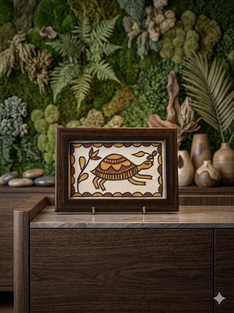 Traditional Sohrai Art Turtle Painting | Framed Tribal Wall Decor