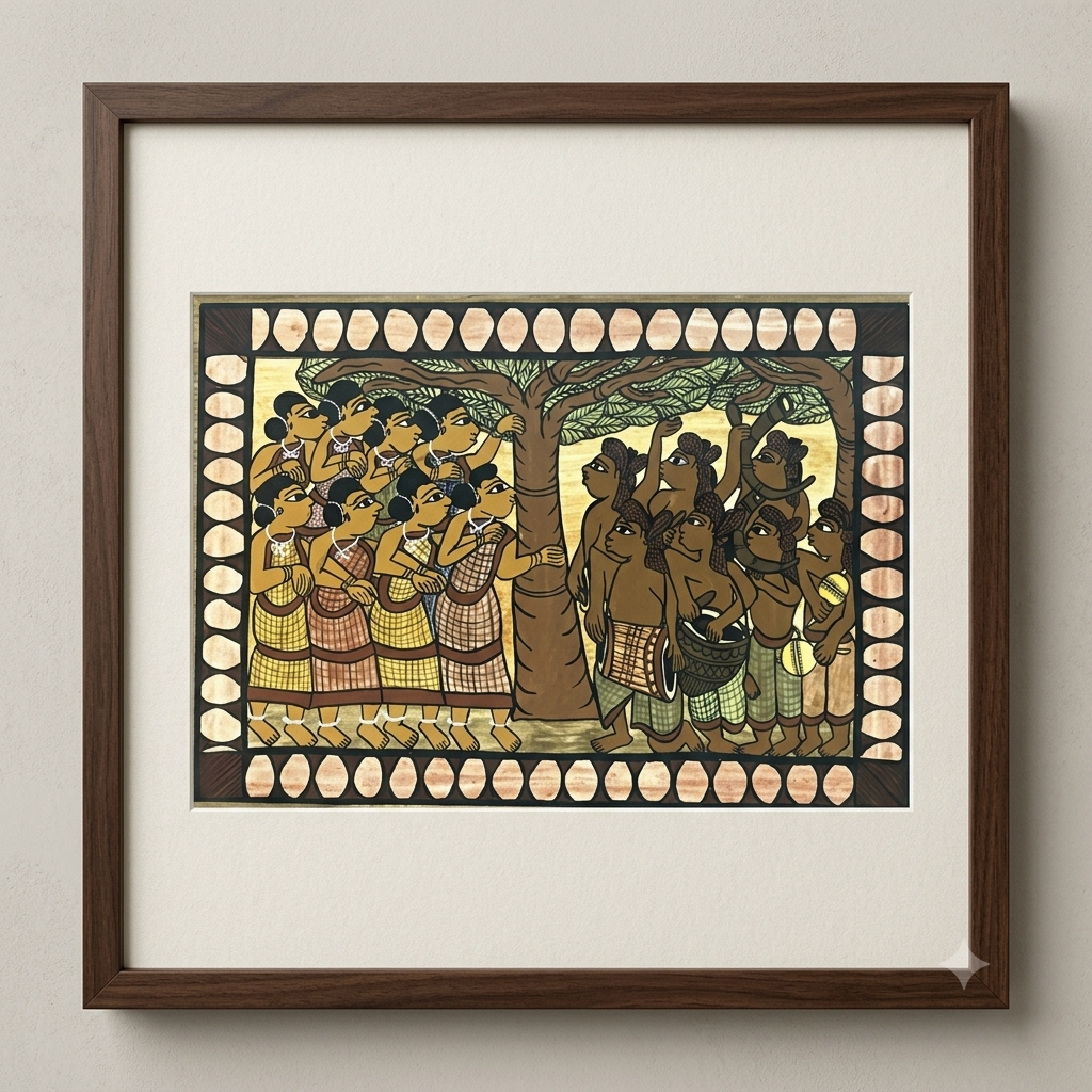 Authentic Paitkar Tribal Painting | Handmade Folk Art from Jharkhand | Framed Wall Decor | 18 x 13 Inches
