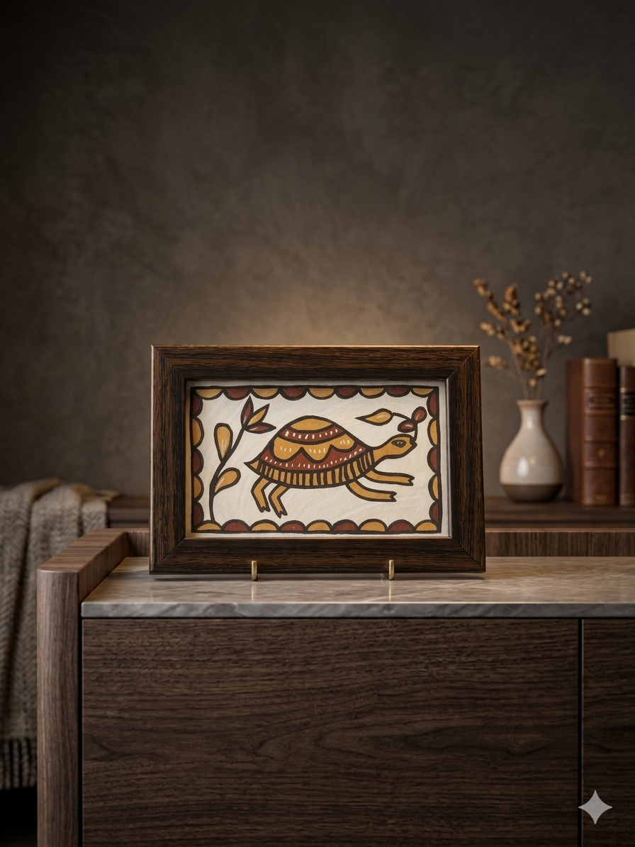 Traditional Sohrai Art Turtle Painting | Framed Tribal Wall Decor