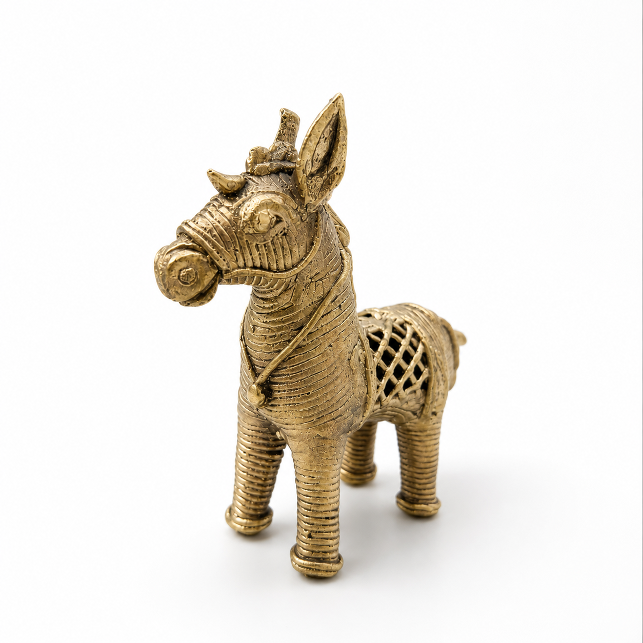 Handmade Dokra Horse Figurine – Traditional Tribal Brass Art (3 x 4 Inch)