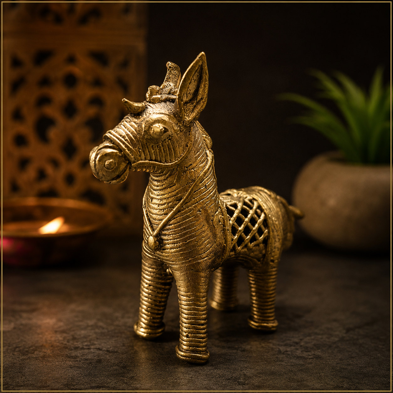 Handmade Dokra Horse Figurine – Traditional Tribal Brass Art (3 x 4 Inch)