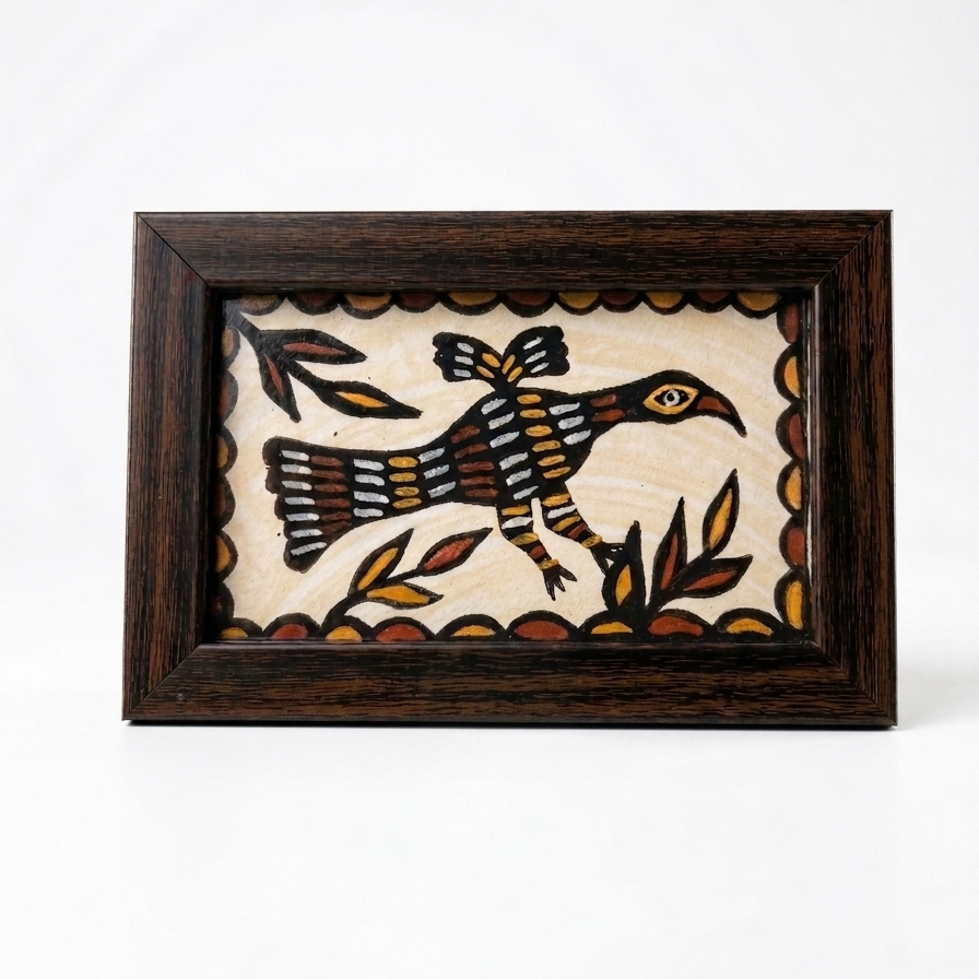 Handmade Sohrai Art Mini Frame – Traditional Tribal Folk Painting (4 x 6 Inch)