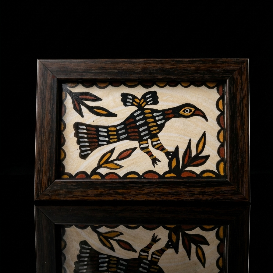 Handmade Sohrai Art Mini Frame – Traditional Tribal Folk Painting (4 x 6 Inch)