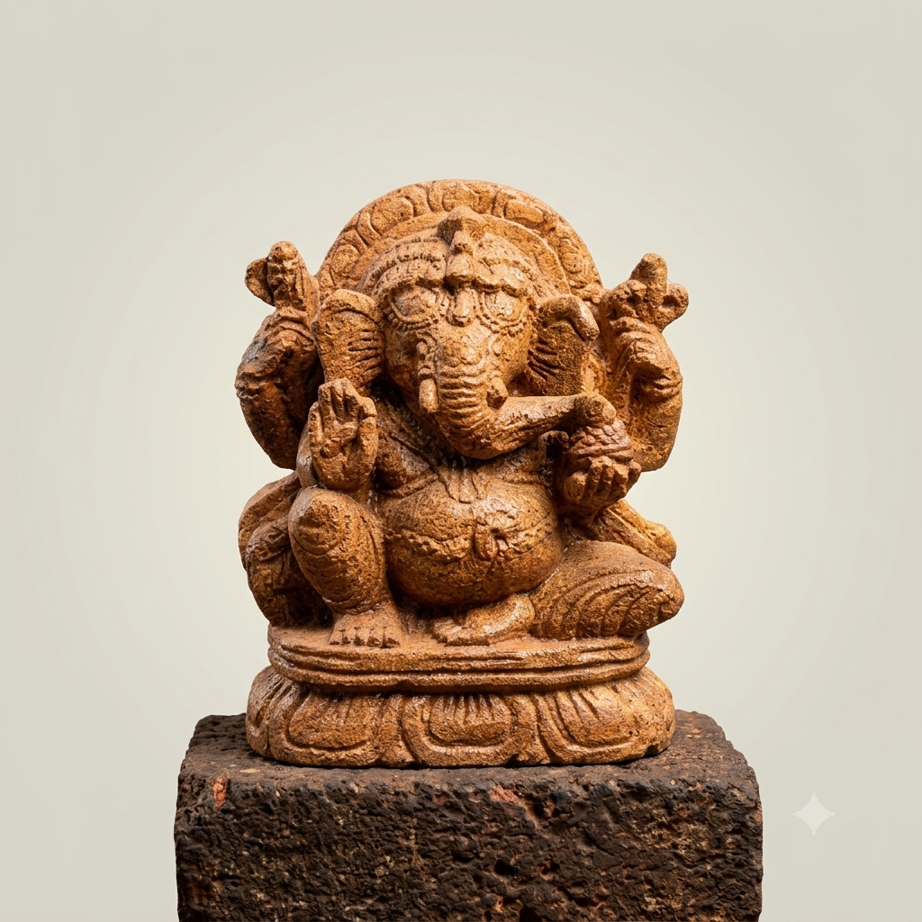 8 Inch Handcrafted Sandstone Lord Ganesha Statue | Natural Stone Ganesh Idol for Home Temple & Décor