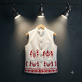Tribal Legacy Bandi | Handcrafted White Cotton Blend Bandi with Red Tribal Embroidery