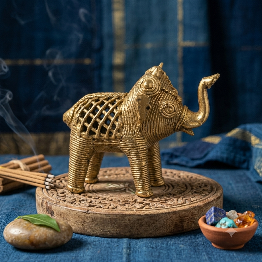 Handcrafted Brass Elephant Figurine | Dhokra Tribal Art | Handmade Brass Decor