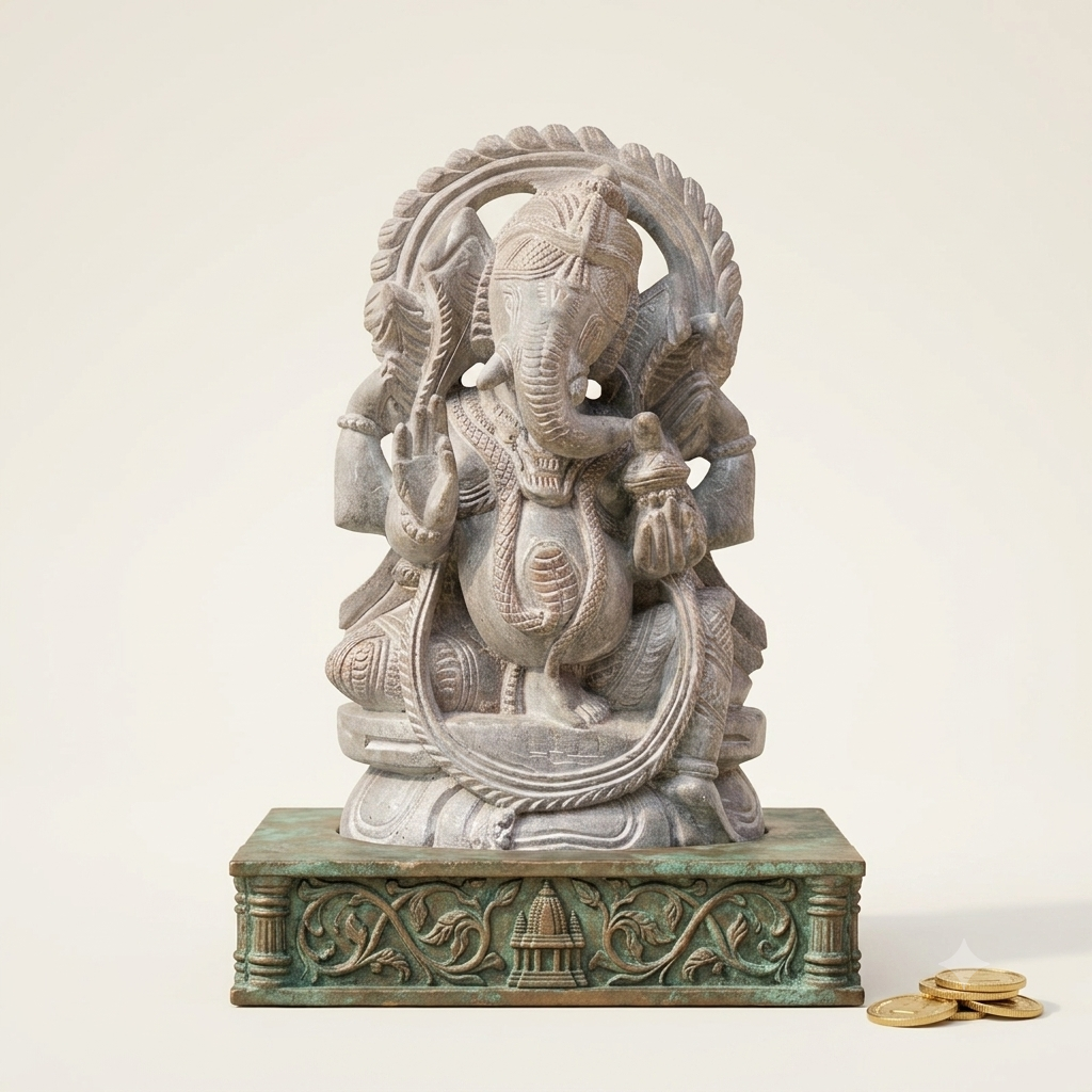 8 Inch Red Stone Lord Ganesha Idol – Handcrafted Natural Stone Ganesh Statue for Home Temple, Office & Décor