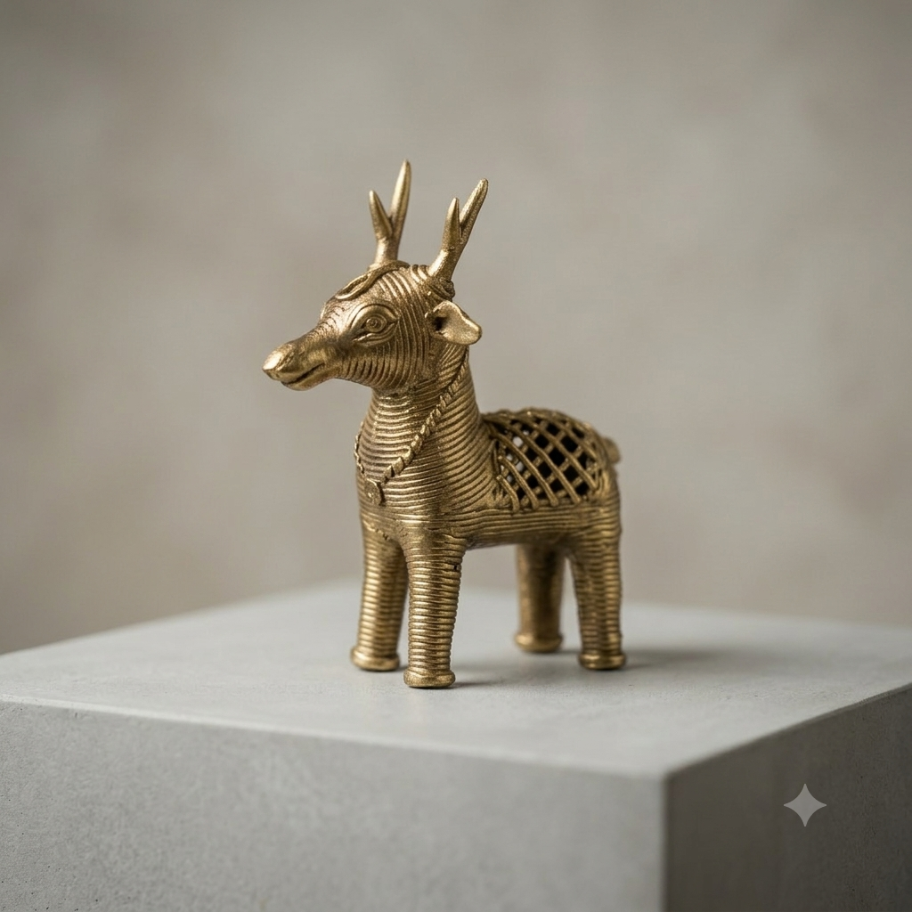 Handcrafted Brass Reindeer Figurine | Dhokra Tribal Art | Handmade Brass Decor