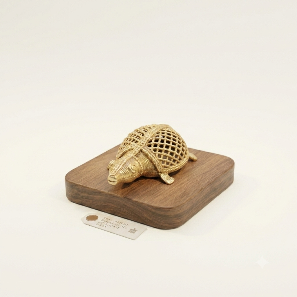 Handcrafted Brass Turtle Figurine | Dhokra Tribal Art | Handmade Brass Decor