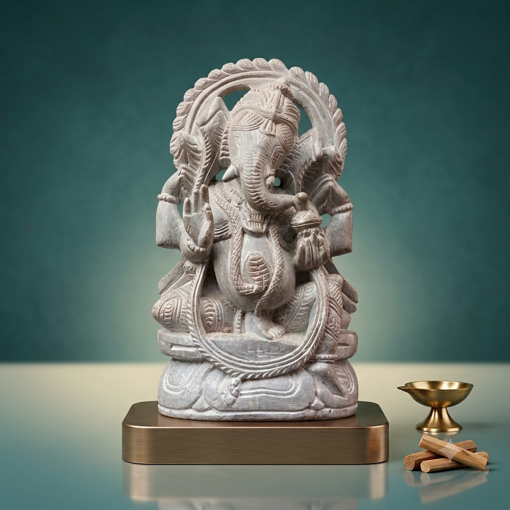 8 Inch Red Stone Lord Ganesha Idol – Handcrafted Natural Stone Ganesh Statue for Home Temple, Office & Décor