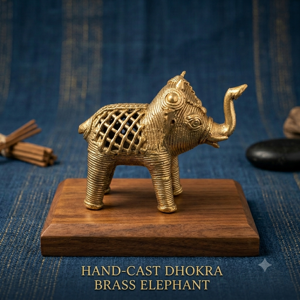 Handcrafted Brass Elephant Figurine | Dhokra Tribal Art | Handmade Brass Decor