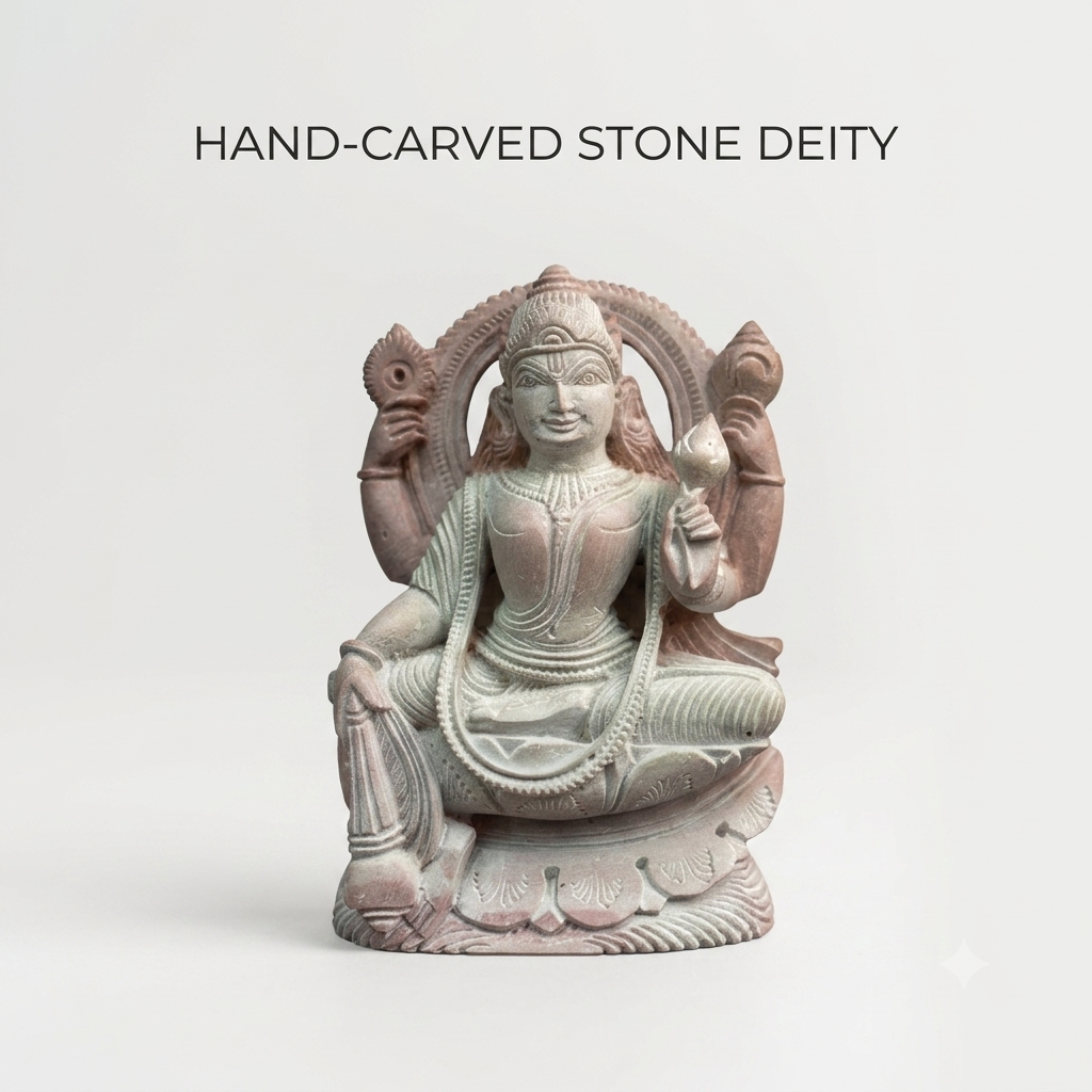 3 Inch Handcrafted Red Stone Goddess Lakshmi Idol | Mini Stone Statue for Home Temple & Décor