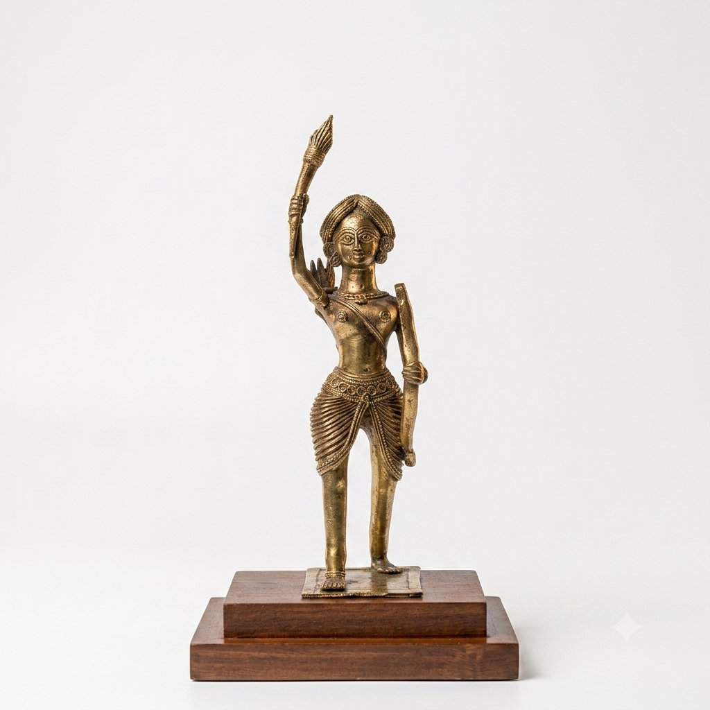 Handcrafted Dokra Birsa Munda Statue in Acrylic Display Case | Brass Tribal Heritage Sculpture | Bastar Art