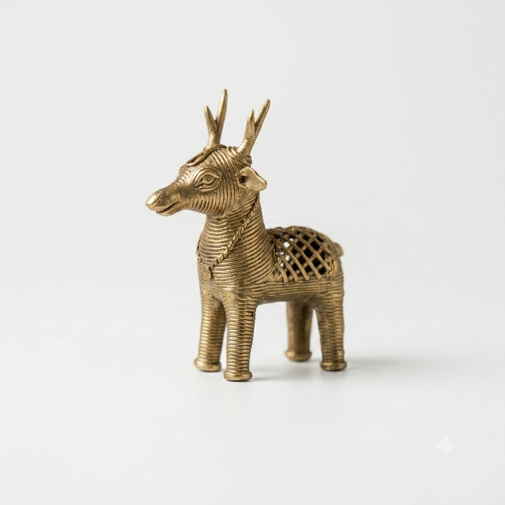Handcrafted Brass Reindeer Figurine | Dhokra Tribal Art | Handmade Brass Decor