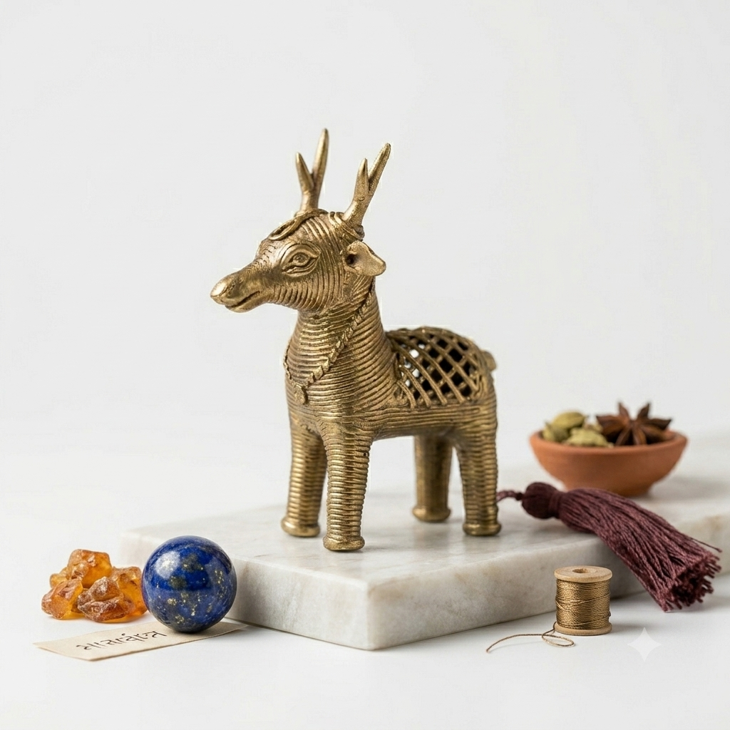 Handcrafted Brass Reindeer Figurine | Dhokra Tribal Art | Handmade Brass Decor