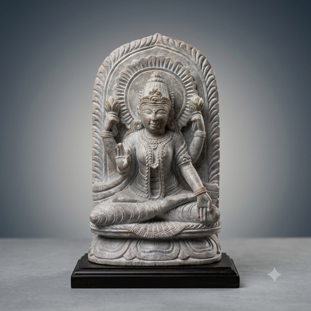 Handcrafted Red Stone Goddess Lakshmi Statue | Sitting on Lotus | Natural Red Sandstone Puja Idol & Home Décor