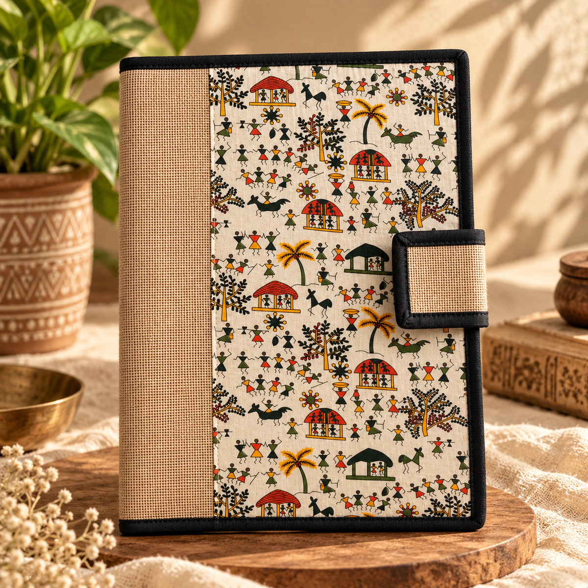Handcrafted Jute File Folder | Warli-Inspired Art