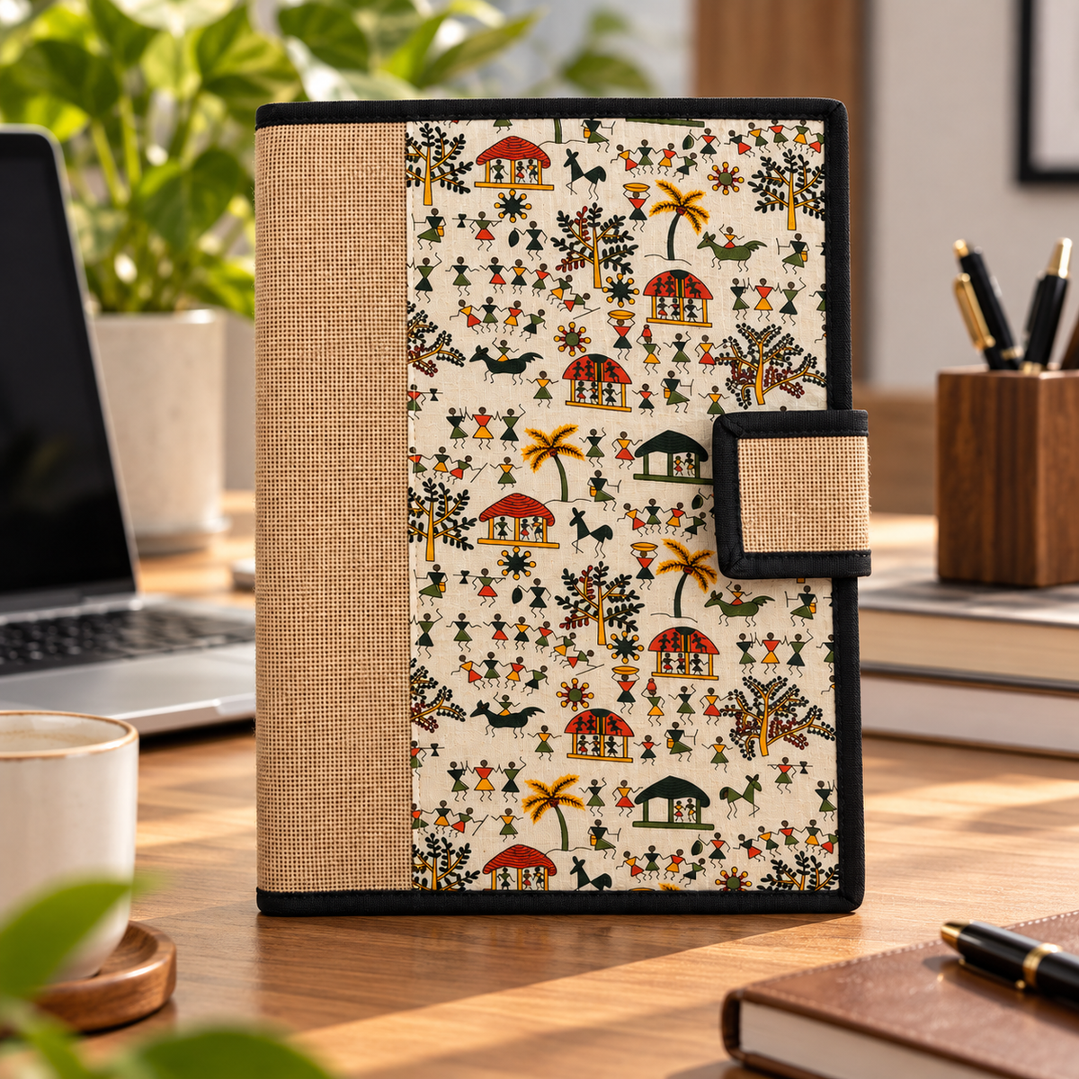 Handcrafted Jute File Folder | Warli-Inspired Art