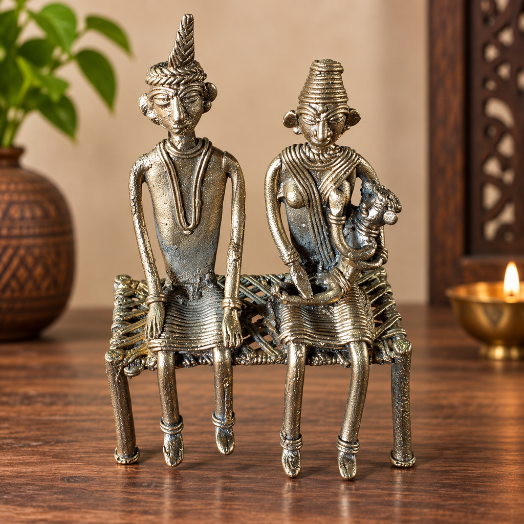 Handcrafted Dokra-style brass tribal sculpture from Odisha