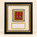 Customizable Dokra-inspired tribal art frame by Kalavan for bulk corporate gifting, featuring a black-and-gold frame and space for company logo or event branding.