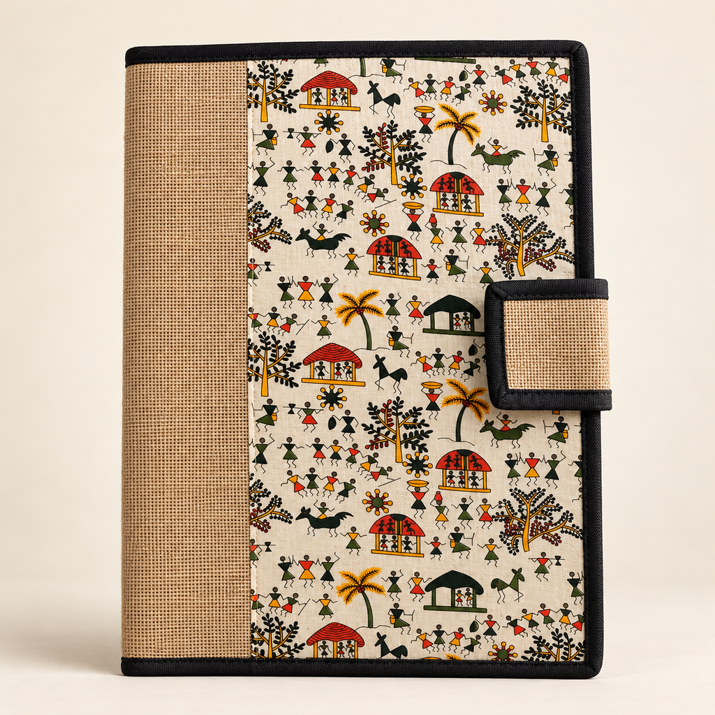 Handcrafted Jute File Folder | Warli-Inspired Art