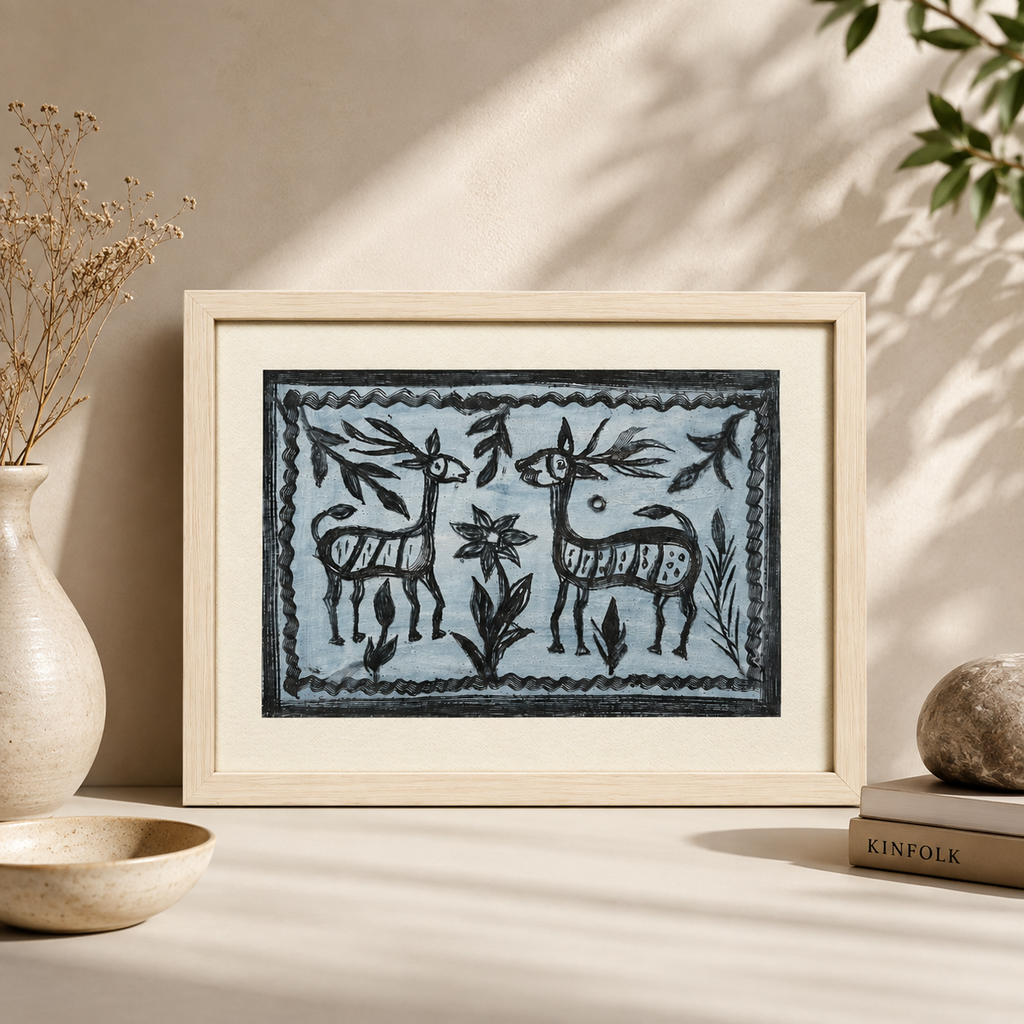 Khovar Tribal Art, Framed Folk Art from Jharkhand