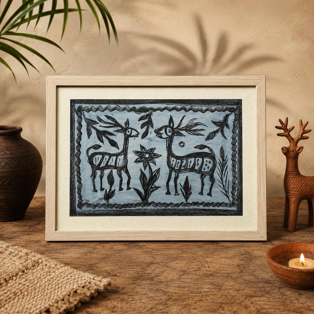 Khovar Tribal Art, Framed Folk Art from Jharkhand
